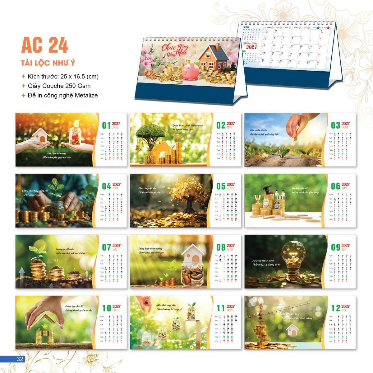 Lịch Bloc 2027 AC Mẫu AC24 - Tài Lộc Như Ý (25 x 16 cm) Xưởng In Ép Kim Nhũ Vàng Tận Gốc Lịch Bloc 2027 AC Mẫu AC24 - Tài Lộc Như Ý (25 x 16 cm) Xưởng In Ép Kim Nhũ Vàng Tận Gốc in logo doanh nghiệp quà tặng Tết tại Xưởng Quà Tặng Quang Vũ