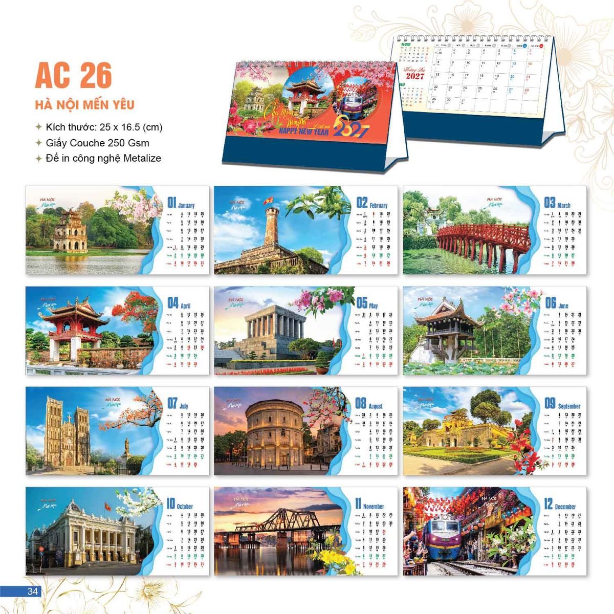 Lịch Bloc 2027 AC Mẫu AC26 - Hà Nội Mến Yêu (25 x 16 cm) Xưởng In Ép Kim Nhũ Vàng Tận Gốc Lịch Bloc 2027 AC Mẫu AC26 - Hà Nội Mến Yêu (25 x 16 cm) Xưởng In Ép Kim Nhũ Vàng Tận Gốc in logo doanh nghiệp quà tặng Tết tại Xưởng Quà Tặng Quang Vũ