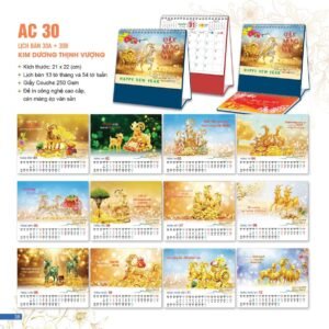 Lịch Để Bàn 2027 AC Mẫu AC30 (21 x 22 cm) Xưởng In Ép Kim Nhũ Vàng Tận Gốc in logo doanh nghiệp quà tặng Tết tại Xưởng Quà Tặng Quang Vũ