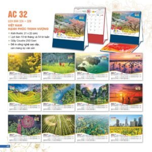 Lịch Để Bàn 2027 AC Mẫu AC32 (21 x 22 cm) Xưởng In Ép Kim Nhũ Vàng Tận Gốc in logo doanh nghiệp quà tặng Tết tại Xưởng Quà Tặng Quang Vũ