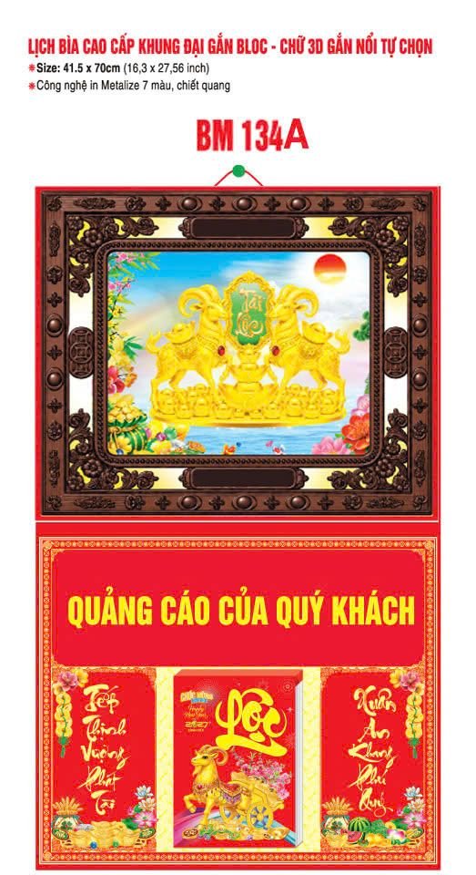 Bìa Lịch Treo Khung Đại Gắn Bloc BM 2027 BM134A - Kim Dương Phú Quý - Quà Tặng Quang Vũ