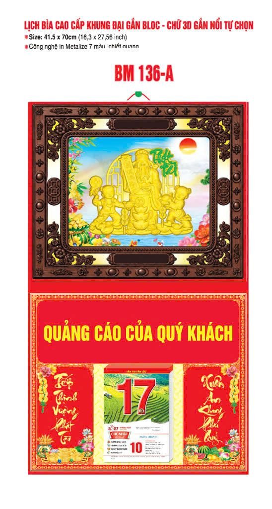 Bìa Lịch Treo Khung Đại Gắn Bloc BM 2027 BM136A - Kim Dương Phú Quý - Quà Tặng Quang Vũ