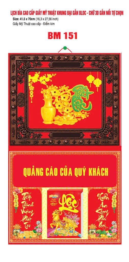 Bìa Lịch Treo Khung Đại Gắn Bloc BM 2027 BM151 - Kim Dương Phú Quý - Quà Tặng Quang Vũ
