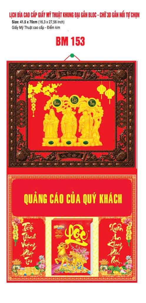 Bìa Lịch Treo Khung Đại Gắn Bloc BM 2027 BM153 - Kim Dương Phú Quý - Quà Tặng Quang Vũ