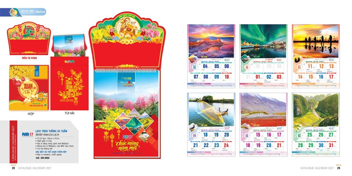 Lịch 52 Tuần  2027  2027 BN526 Xưởng In Ép Kim Nhũ Vàng Tận Gốc