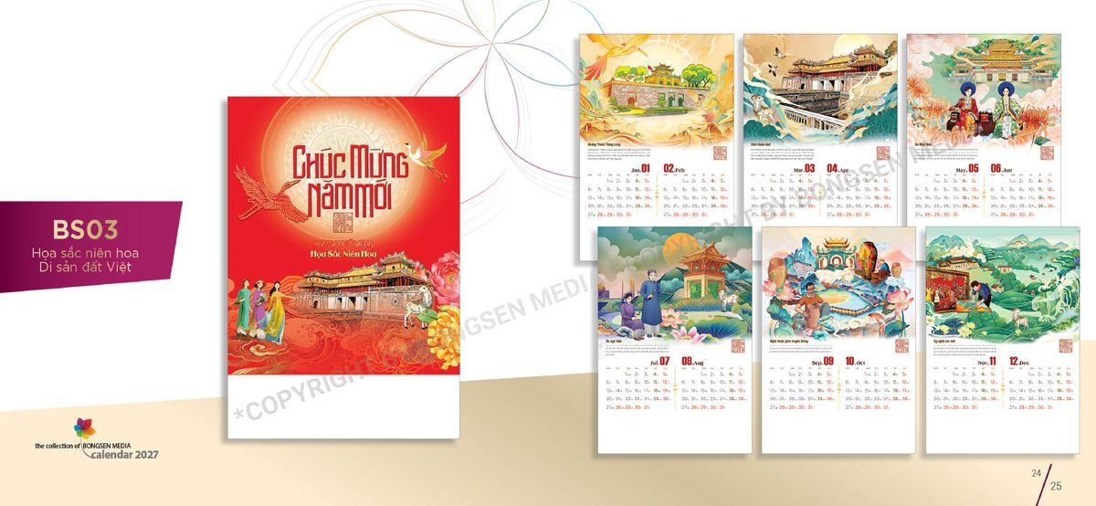 Lịch Bloc Siêu Cực Đại 2027 BS13 Xưởng In Ép Kim Nhũ Vàng Tận Gốc