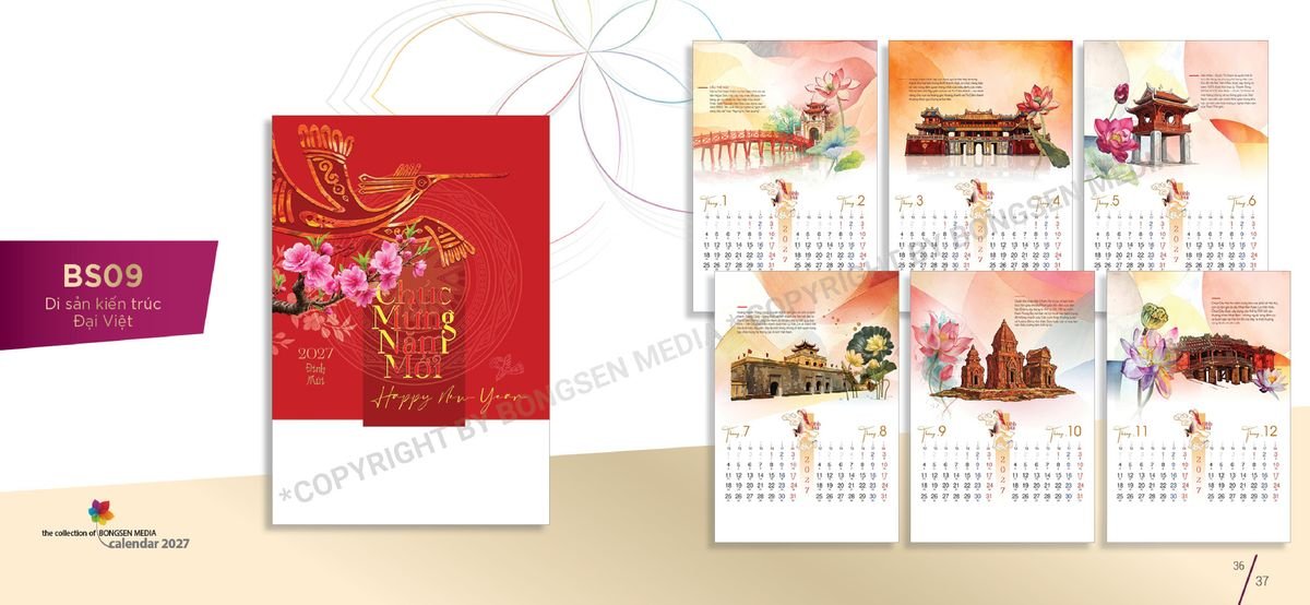 Lịch 7 Tờ Lò Xo 2027 BS19 Xưởng In Ép Kim Nhũ Vàng Tận Gốc