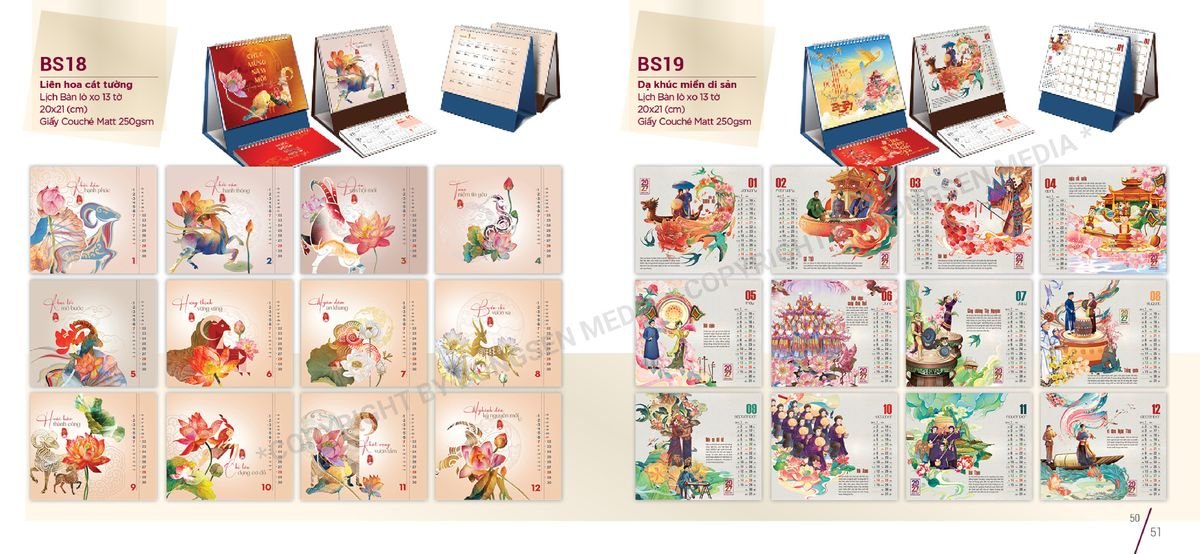 Lịch Để Bàn Nghệ Thuật 2027 BS26 Xưởng In Ép Kim Nhũ Vàng Tận Gốc