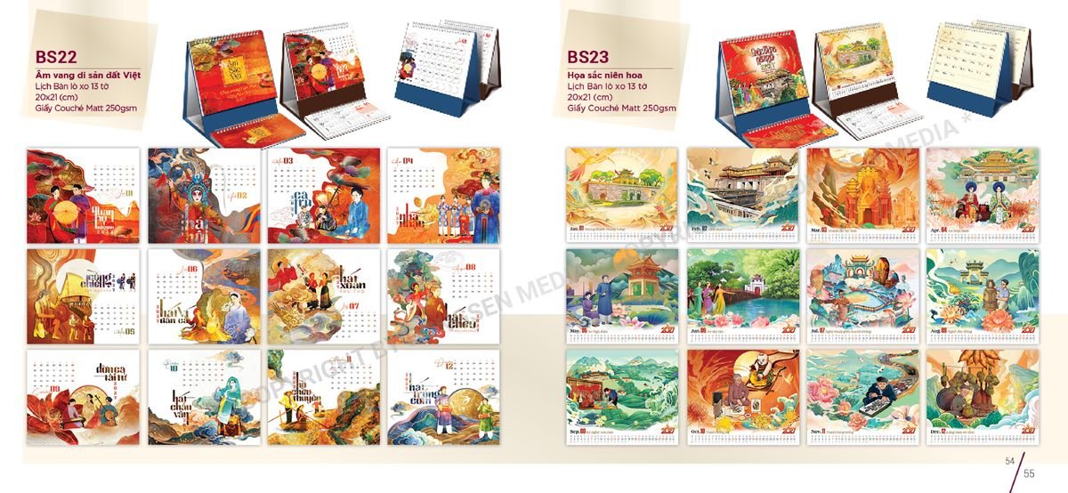 Lịch Để Bàn Nghệ Thuật 2027 BS28 Xưởng In Ép Kim Nhũ Vàng Tận Gốc