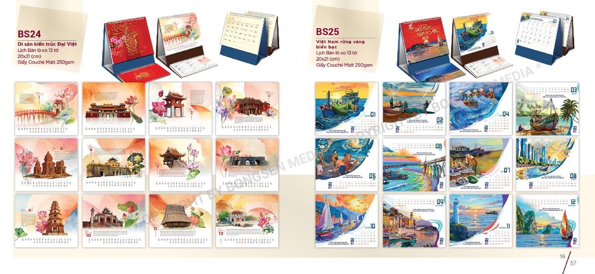 Lịch Để Bàn Nghệ Thuật 2027 BS29 Xưởng In Ép Kim Nhũ Vàng Tận Gốc