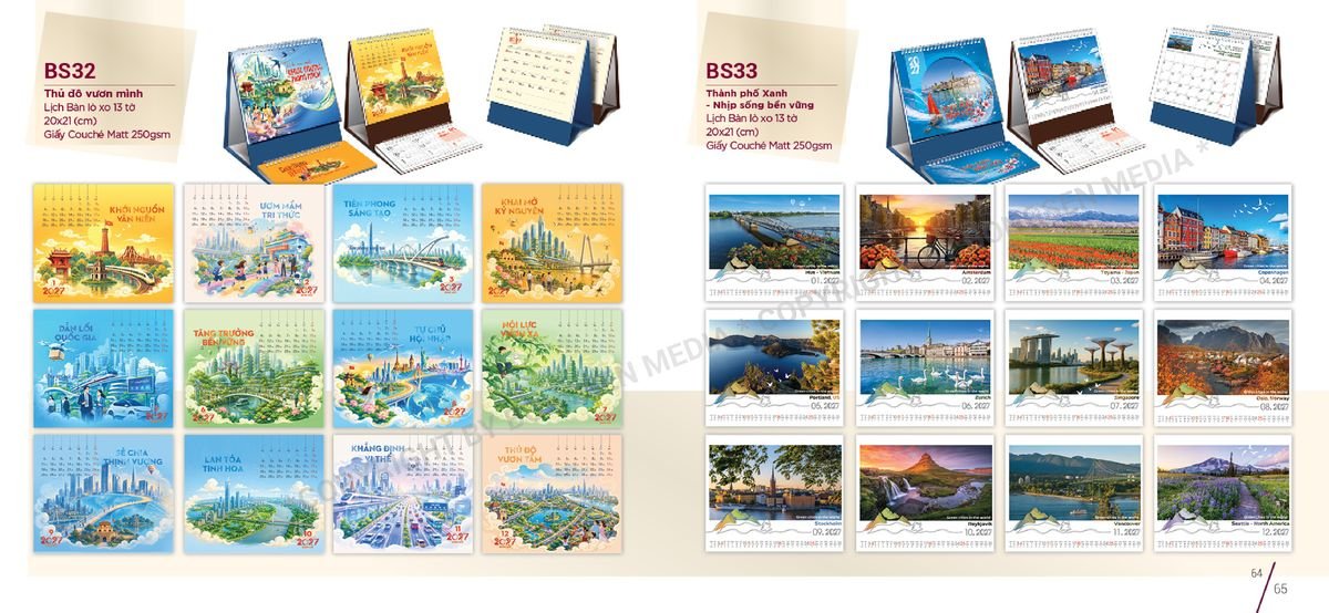 Lịch Để Bàn Nghệ Thuật 2027 BS33 Xưởng In Ép Kim Nhũ Vàng Tận Gốc