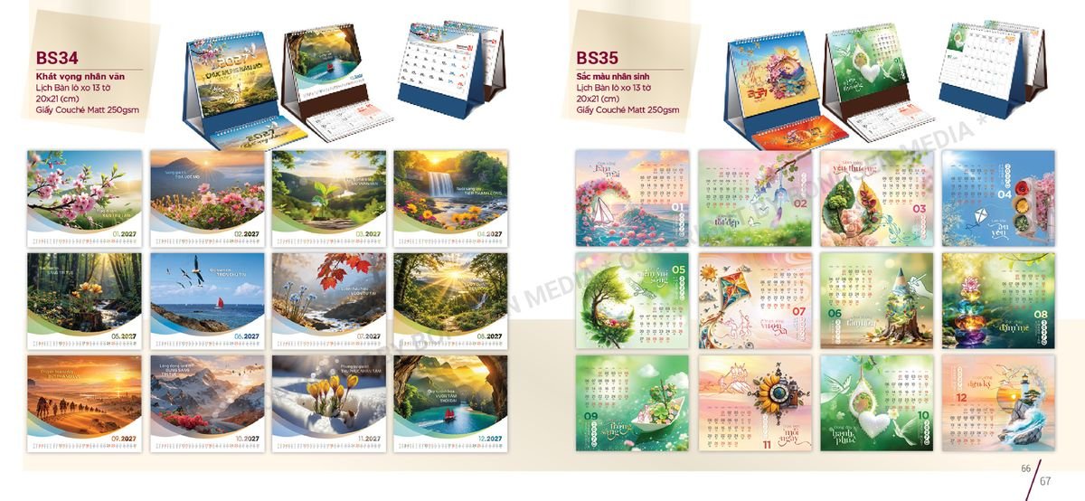 Lịch Để Bàn Nghệ Thuật 2027 BS34 Xưởng In Ép Kim Nhũ Vàng Tận Gốc