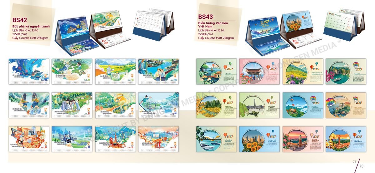 Lịch Để Bàn Nghệ Thuật 2027 BS38 Xưởng In Ép Kim Nhũ Vàng Tận Gốc