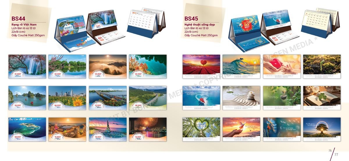 Lịch Để Bàn Nghệ Thuật 2027 BS39 Xưởng In Ép Kim Nhũ Vàng Tận Gốc