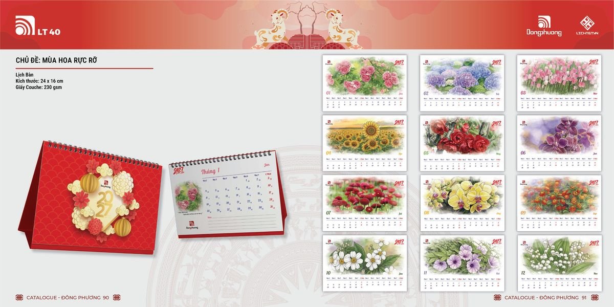 Lịch Bloc ĐP 2027 DP44 Xưởng In Ép Kim Nhũ Vàng Tận Gốc
