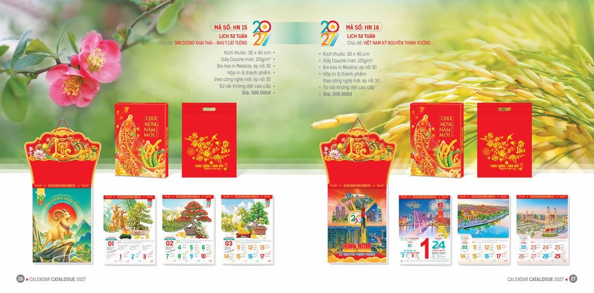 Lịch Bloc Hoa Niên 2027 ĐP DPHN12 Xưởng In Ép Kim Nhũ Vàng Tận Gốc