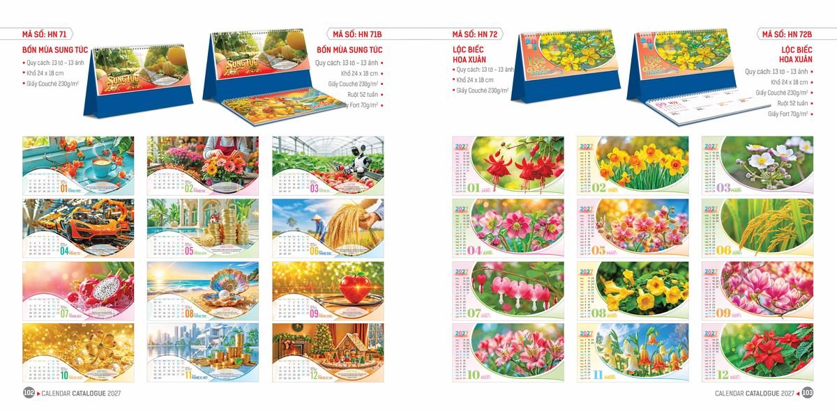 Lịch Bloc Hoa Niên 2027 ĐP DPHN50 Xưởng In Ép Kim Nhũ Vàng Tận Gốc