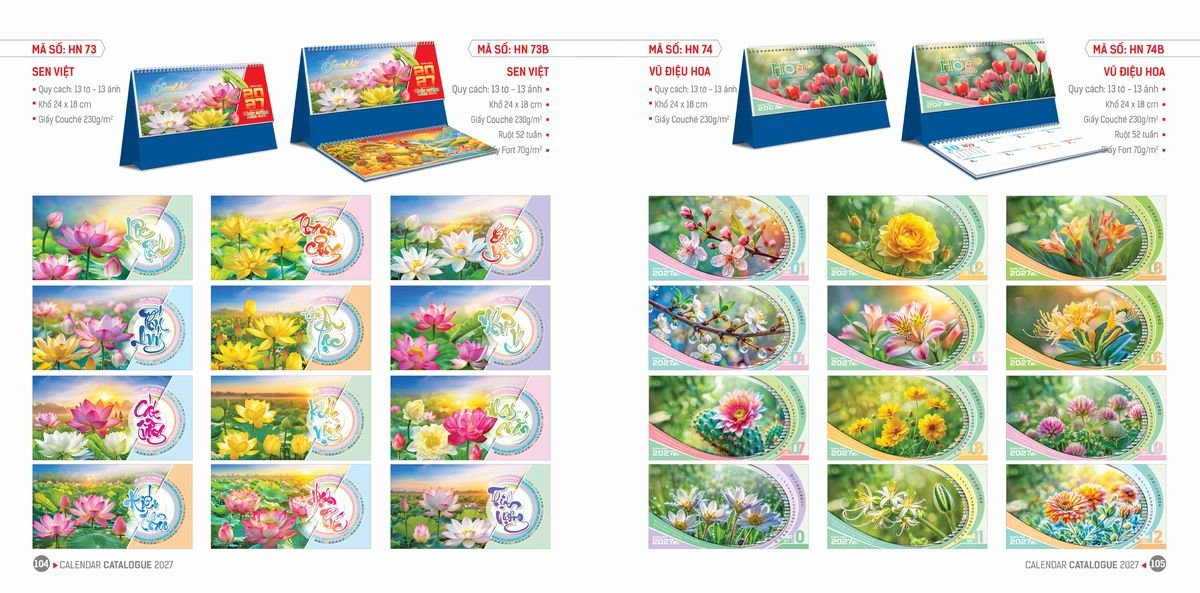 Lịch Bloc Hoa Niên 2027 ĐP DPHN51 Xưởng In Ép Kim Nhũ Vàng Tận Gốc