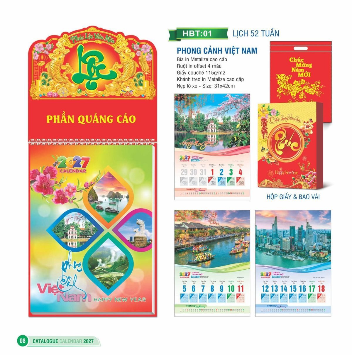 Lịch 52 Tuần 2027 HBT Mẫu HBT01 (31 x 42cm) Xưởng In Ép Kim Nhũ Vàng Tận Gốc Lịch 52 Tuần 2027 HBT Mẫu HBT01 (31 x 42cm) Xưởng In Ép Kim Nhũ Vàng Tận Gốc in logo doanh nghiệp quà tặng Tết tại Xưởng Quà Tặng Quang Vũ