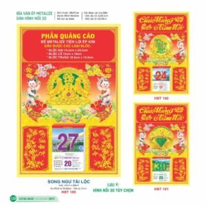 Lịch Bìa Treo 2027 HBT Mẫu HBT189 (29 x 41 cm) Xưởng In Ép Kim Nhũ Vàng Tận Gốc in logo doanh nghiệp quà tặng Tết tại Xưởng Quà Tặng Quang Vũ