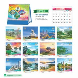 Lịch Để Bàn 2027 HBT Mẫu HBT36 (19 x 21cm) Xưởng In Ép Kim Nhũ Vàng Tận Gốc in logo doanh nghiệp quà tặng Tết tại Xưởng Quà Tặng Quang Vũ