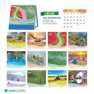 Lịch Để Bàn 2027 HBT Mẫu HBT38 (19 x 21cm) Xưởng In Ép Kim Nhũ Vàng Tận Gốc in logo doanh nghiệp quà tặng Tết tại Xưởng Quà Tặng Quang Vũ