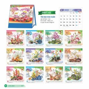 Lịch Để Bàn 2027 HBT Mẫu HBT43 (19 x 21cm) Xưởng In Ép Kim Nhũ Vàng Tận Gốc in logo doanh nghiệp quà tặng Tết tại Xưởng Quà Tặng Quang Vũ