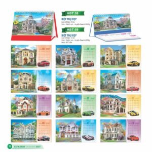 Lịch Bàn Chữ M (Có Note 52 Tuần) 2027 HBT Mẫu HBT60 (16 x 24cm) Xưởng In Ép Kim Nhũ Vàng Tận Gốc in logo doanh nghiệp quà tặng Tết tại Xưởng Quà Tặng Quang Vũ