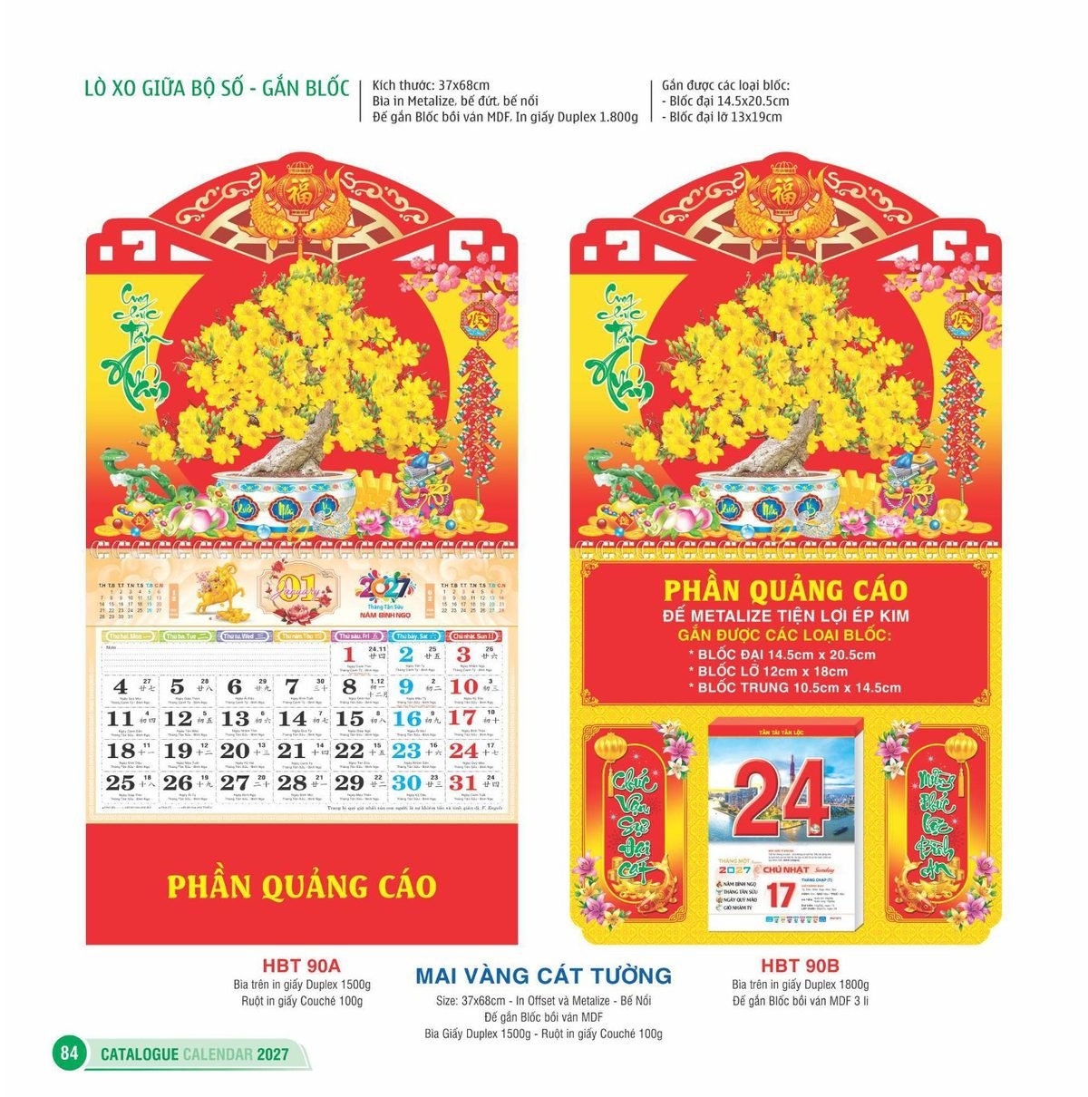 Lịch Treo Tường Lò Xo 2027 HBT Mẫu HBT90B (11 x 12 cm) Xưởng In Ép Kim Nhũ Vàng Tận Gốc Lịch Treo Tường Lò Xo 2027 HBT Mẫu HBT90B (11 x 12 cm) Xưởng In Ép Kim Nhũ Vàng Tận Gốc in logo doanh nghiệp quà tặng Tết tại Xưởng Quà Tặng Quang Vũ