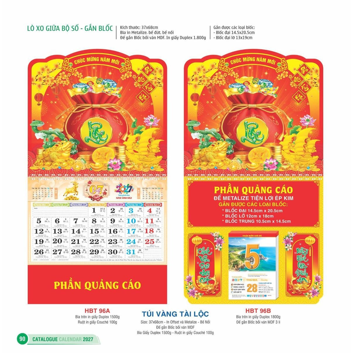 Lịch Treo Tường Lò Xo 2027 HBT Mẫu HBT96A (20 x 21 cm) Xưởng In Ép Kim Nhũ Vàng Tận Gốc Lịch Treo Tường Lò Xo 2027 HBT Mẫu HBT96A (20 x 21 cm) Xưởng In Ép Kim Nhũ Vàng Tận Gốc in logo doanh nghiệp quà tặng Tết tại Xưởng Quà Tặng Quang Vũ