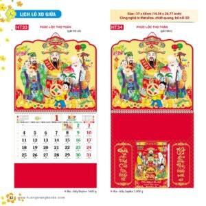 Lịch Treo Tường Lò Xo 2027 HT Mẫu HT33 - Phúc Lộc Thọ (37 x 68cm) Xưởng In Ép Kim Nhũ Vàng Tận Gốc in logo doanh nghiệp quà tặng Tết tại Xưởng Quà Tặng Quang Vũ