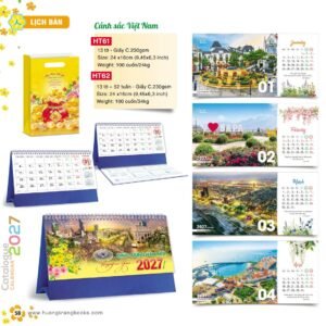 Lịch Để Bàn 2027 HT Mẫu HT61 (24 x 16cm) Xưởng In Ép Kim Nhũ Vàng Tận Gốc in logo doanh nghiệp quà tặng Tết tại Xưởng Quà Tặng Quang Vũ