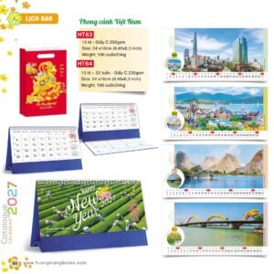 Lịch Để Bàn 2027 HT Mẫu HT63 (24 x 16cm) Xưởng In Ép Kim Nhũ Vàng Tận Gốc in logo doanh nghiệp quà tặng Tết tại Xưởng Quà Tặng Quang Vũ
