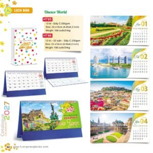 Lịch Để Bàn 2027 HT Mẫu HT65 (24 x 16cm) Xưởng In Ép Kim Nhũ Vàng Tận Gốc in logo doanh nghiệp quà tặng Tết tại Xưởng Quà Tặng Quang Vũ