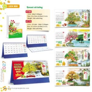 Lịch Để Bàn 2027 HT Mẫu HT69 (24 x 16cm) Xưởng In Ép Kim Nhũ Vàng Tận Gốc in logo doanh nghiệp quà tặng Tết tại Xưởng Quà Tặng Quang Vũ