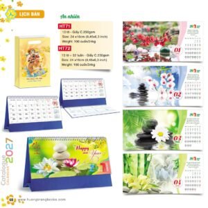 Lịch Để Bàn 2027 HT Mẫu HT71 (24 x 16cm) Xưởng In Ép Kim Nhũ Vàng Tận Gốc in logo doanh nghiệp quà tặng Tết tại Xưởng Quà Tặng Quang Vũ