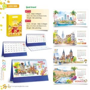 Lịch Để Bàn 2027 HT Mẫu HT73 (24 x 16cm) Xưởng In Ép Kim Nhũ Vàng Tận Gốc in logo doanh nghiệp quà tặng Tết tại Xưởng Quà Tặng Quang Vũ