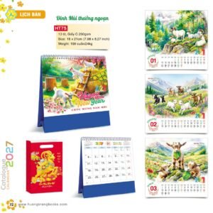 Lịch Để Bàn 2027 HT Mẫu HT75 (18 x 21cm) Xưởng In Ép Kim Nhũ Vàng Tận Gốc in logo doanh nghiệp quà tặng Tết tại Xưởng Quà Tặng Quang Vũ