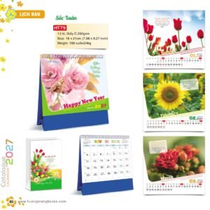 Lịch Bàn Chữ M (Có Note 52 Tuần) 2027 HT Mẫu HT79 (18 x 21cm) Xưởng In Ép Kim Nhũ Vàng Tận Gốc in logo doanh nghiệp quà tặng Tết tại Xưởng Quà Tặng Quang Vũ