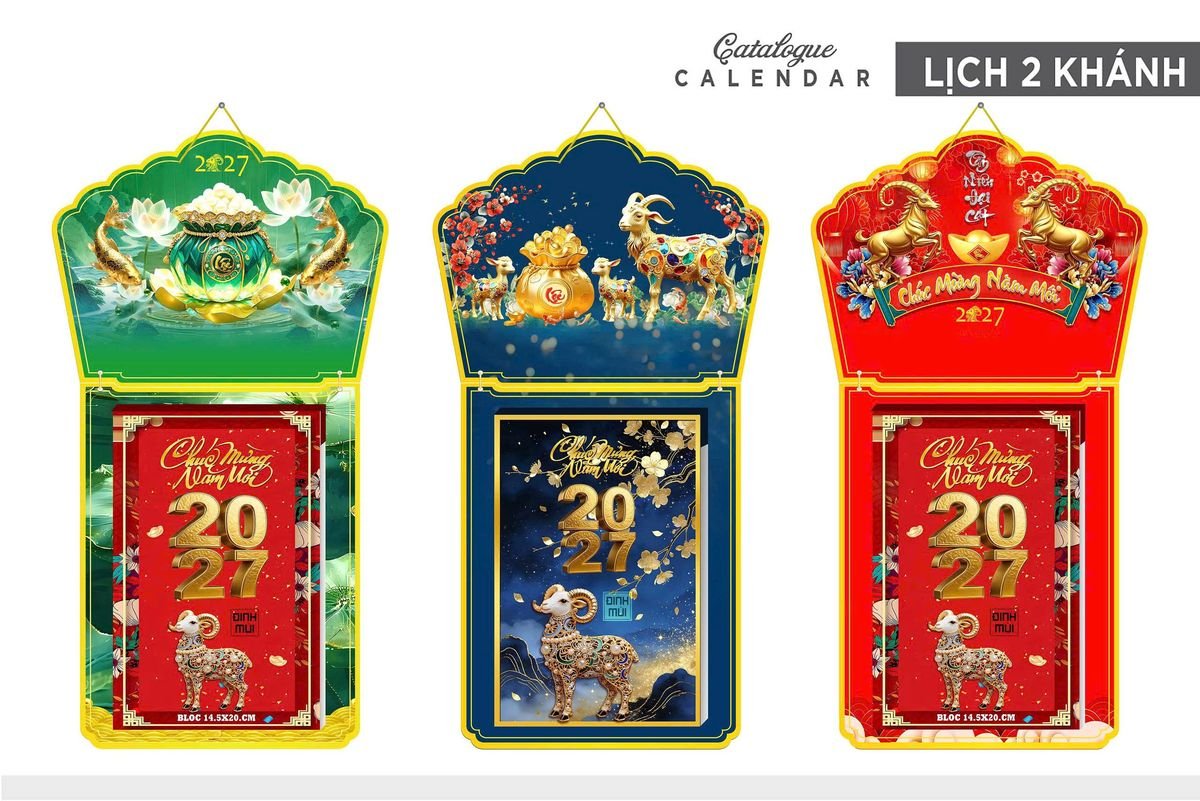 Lịch Khánh Gỗ Lamina 2 Đầu 2027 LM2D_001 - Quà Tặng Quang Vũ