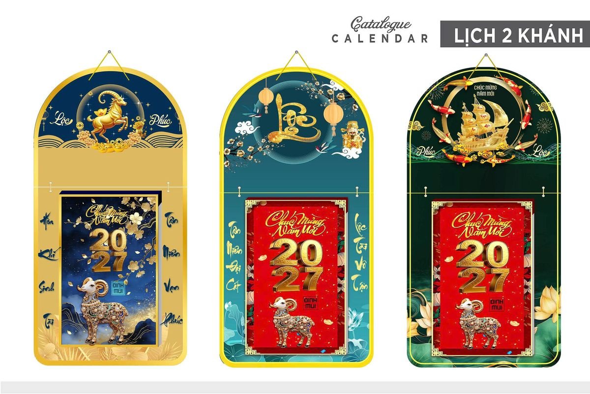 Lịch Khánh Gỗ Lamina 2 Đầu 2027 LM2D_018 - Quà Tặng Quang Vũ