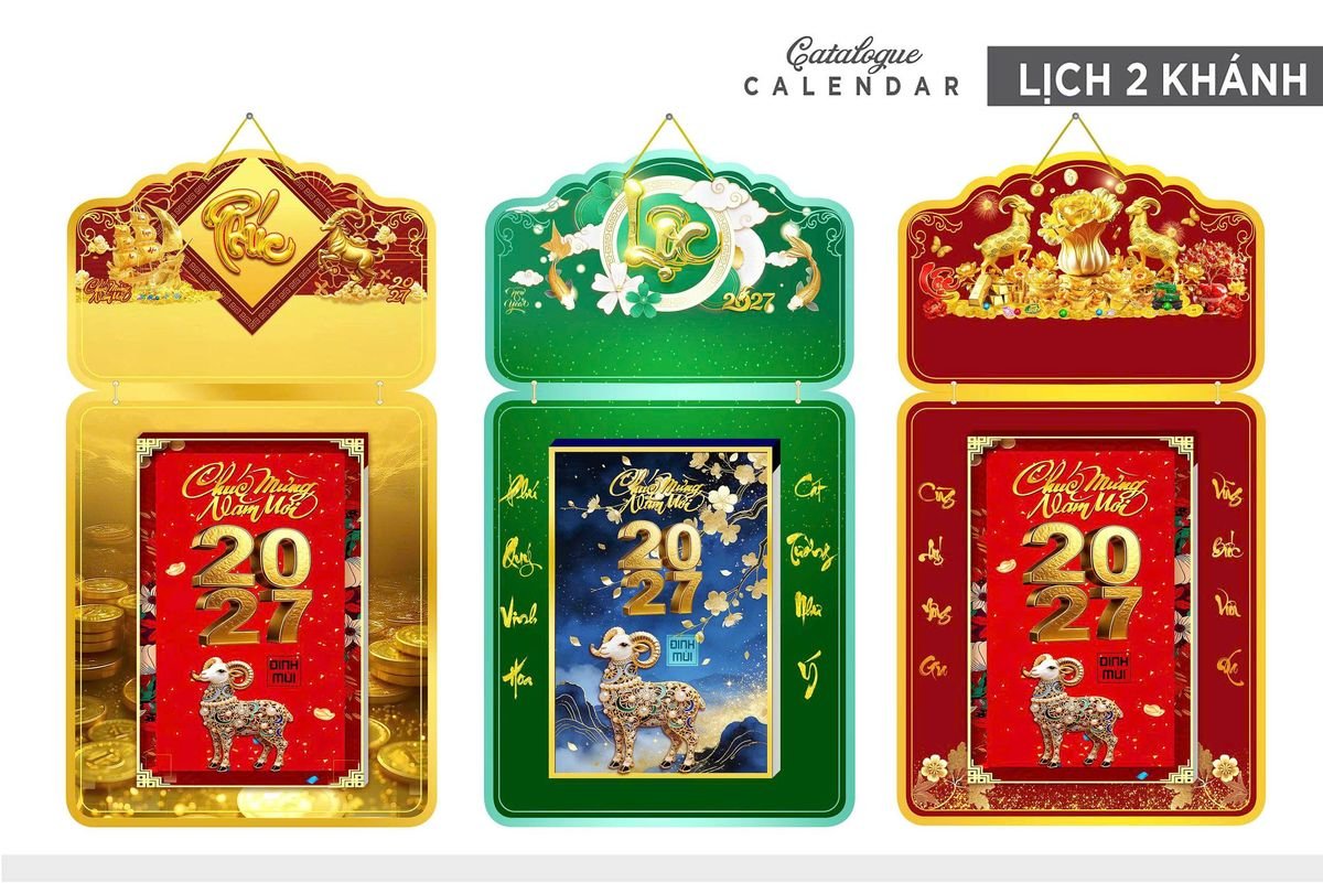 Lịch Khánh Gỗ Lamina 2 Đầu 2027 LM2D_021 - Quà Tặng Quang Vũ