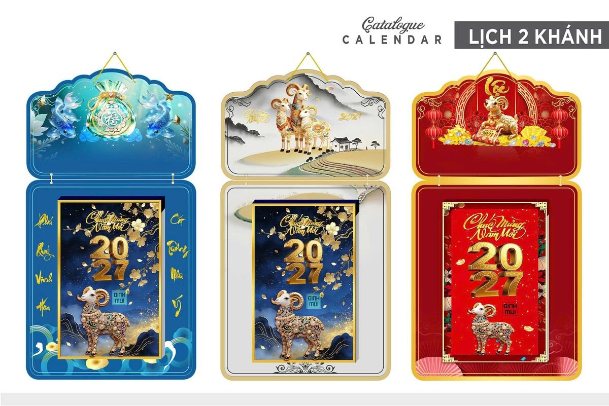 Lịch Khánh Gỗ Lamina 2 Đầu 2027 LM2D_022 - Quà Tặng Quang Vũ