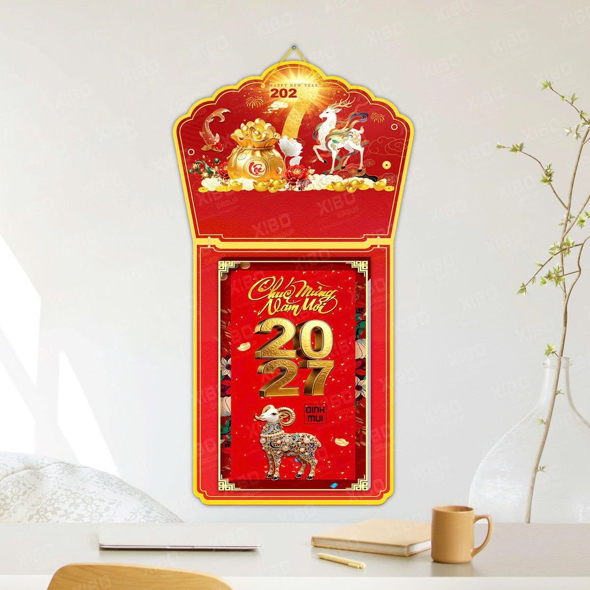 Lịch Khánh Gỗ Lamina 2 Đầu 2027 LM2D_041 Xưởng In Ép Kim Nhũ Vàng Tận Gốc Lịch Khánh Gỗ Lamina 2 Đầu 2027 LM2D_041 - Quà Tặng Quang Vũ
