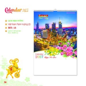 Lịch Treo Tường Lò Xo 2027 MT Mẫu MT15 (40 x 60cm) Xưởng In Ép Kim Nhũ Vàng Tận Gốc in logo doanh nghiệp quà tặng Tết tại Xưởng Quà Tặng Quang Vũ