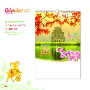 Lịch Treo Tường Lò Xo 2027 MT Mẫu MT18 (40 x 60cm) Xưởng In Ép Kim Nhũ Vàng Tận Gốc in logo doanh nghiệp quà tặng Tết tại Xưởng Quà Tặng Quang Vũ
