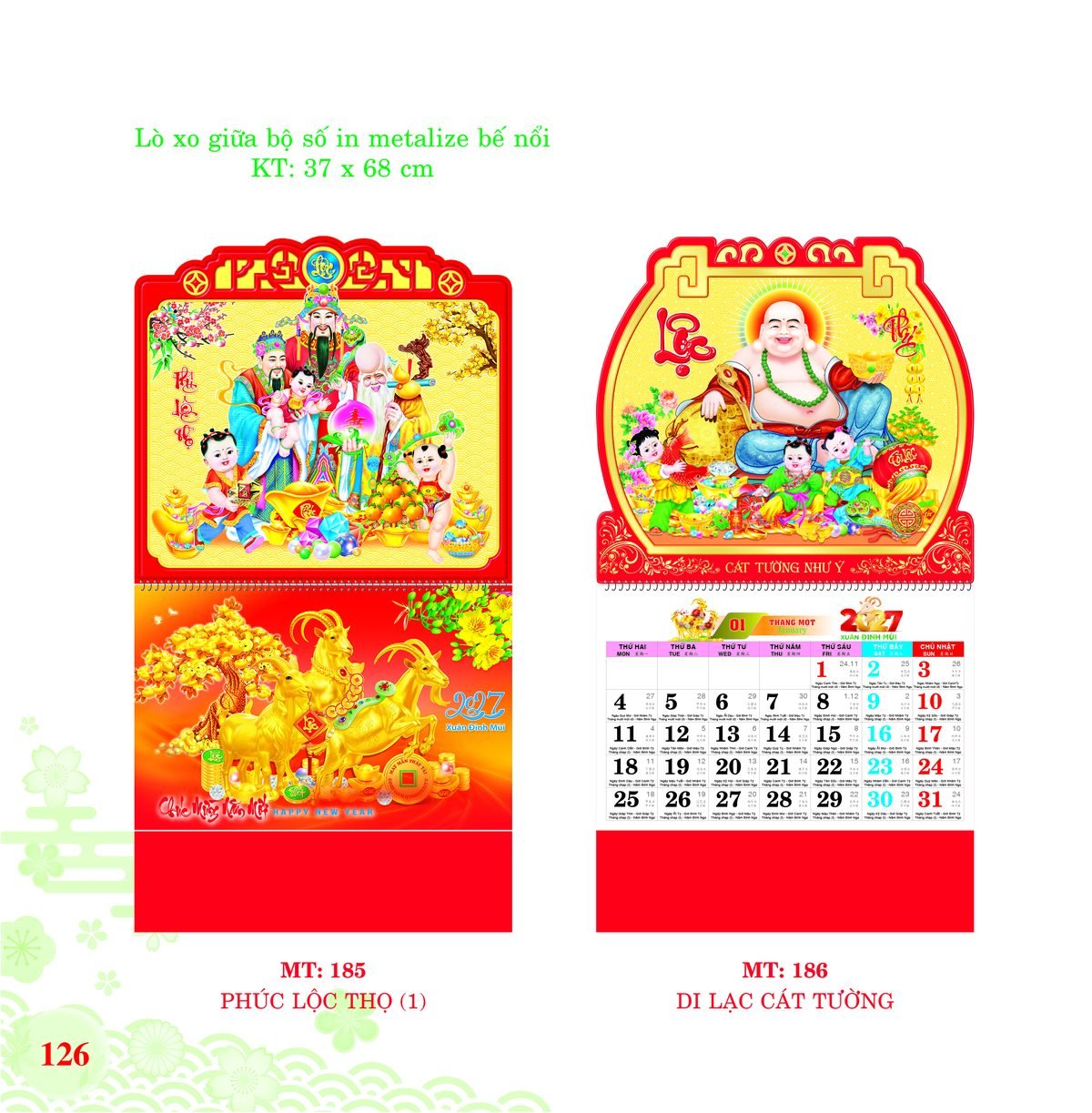 Lịch Treo Tường Lò Xo 2027 MT Mẫu MT186 - Cát Tường Như Ý (37 x 68cm) Xưởng In Ép Kim Nhũ Vàng Tận Gốc Lịch Treo Tường Lò Xo 2027 MT Mẫu MT186 - Cát Tường Như Ý (37 x 68cm) Xưởng In Ép Kim Nhũ Vàng Tận Gốc in logo doanh nghiệp quà tặng Tết tại Xưởng Quà Tặng Quang Vũ