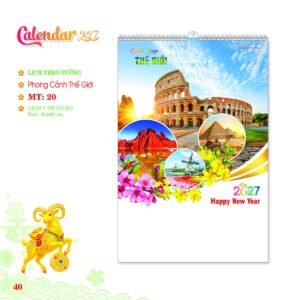 Lịch Treo Tường Lò Xo 2027 MT Mẫu MT20 (40 x 60cm) Xưởng In Ép Kim Nhũ Vàng Tận Gốc in logo doanh nghiệp quà tặng Tết tại Xưởng Quà Tặng Quang Vũ