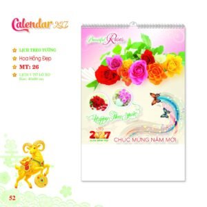 Lịch Treo Tường Lò Xo 2027 MT Mẫu MT26 (40 x 60cm) Xưởng In Ép Kim Nhũ Vàng Tận Gốc in logo doanh nghiệp quà tặng Tết tại Xưởng Quà Tặng Quang Vũ