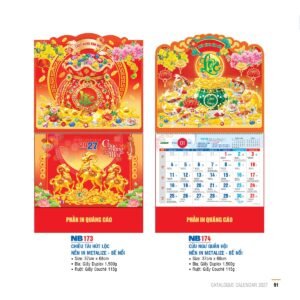 Lịch Bìa Treo 2027 NB Mẫu NB173 (29 x 41 cm) Xưởng In Ép Kim Nhũ Vàng Tận Gốc in logo doanh nghiệp quà tặng Tết tại Xưởng Quà Tặng Quang Vũ